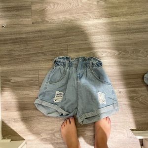 Jean paper bag shorts